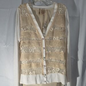 BKE Ivory Lace Button-Up Blouse